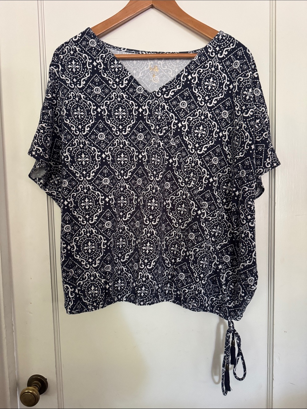 Elle Navy and White Printed Short Sleeve Tunic